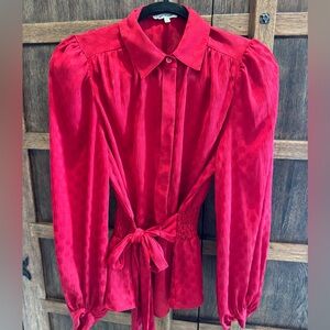 Max Studio Vibrant Red Puff-Sleeve Tie-Front Blouse
